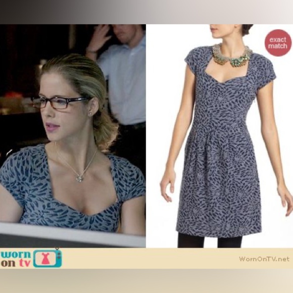 Anthro Deletta Navy Print Sweetheart Neck Dress w/Pockets